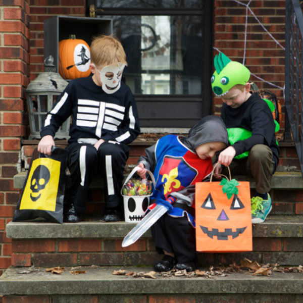 Group of children in homemade Halloween costumes