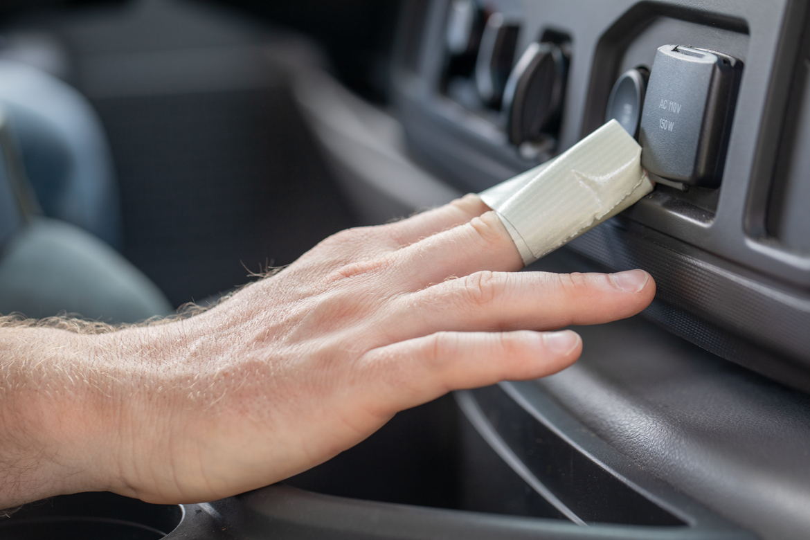 Clean a car dashboard with duct tape