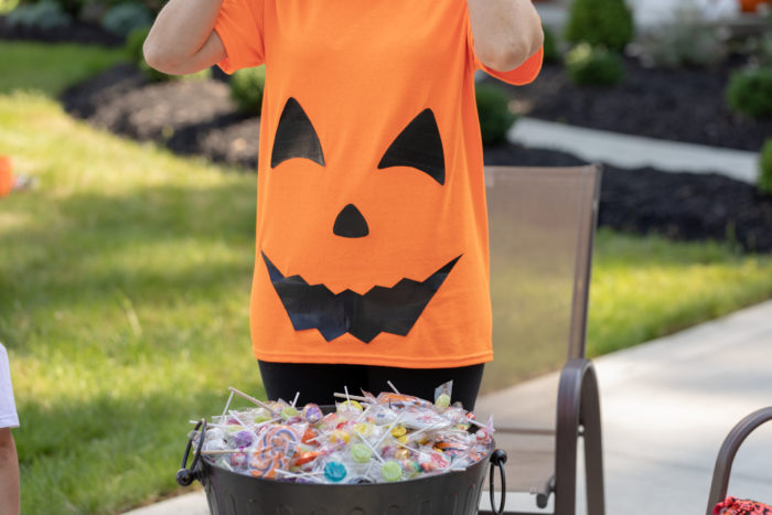 pumpkin t-shirt using an orange t-shirt and some black Duck Tape