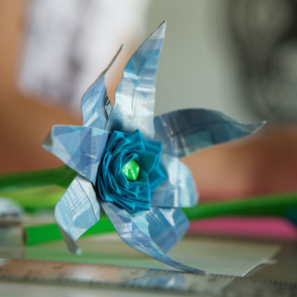 Finished Duck Tape® flower placed on a table