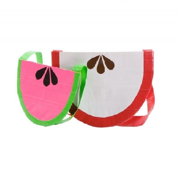Two example fruit style purses