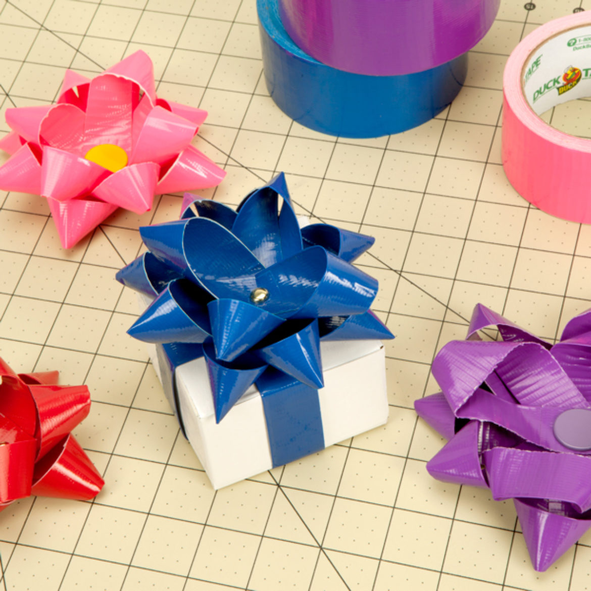 various colored Duck Tape Gift Bows