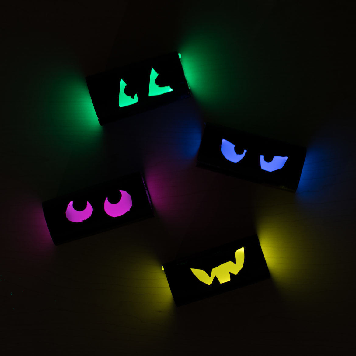 Completed Cardboard Glow Eyes