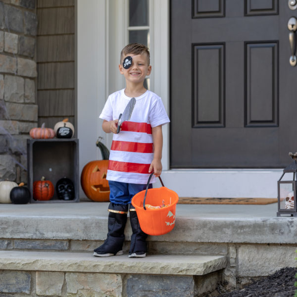 Boy wearing a completed Duck Tape® Pirate Costume