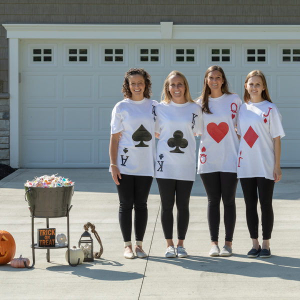 Women wearing completed Duck Tape® Playing Cards Costumes