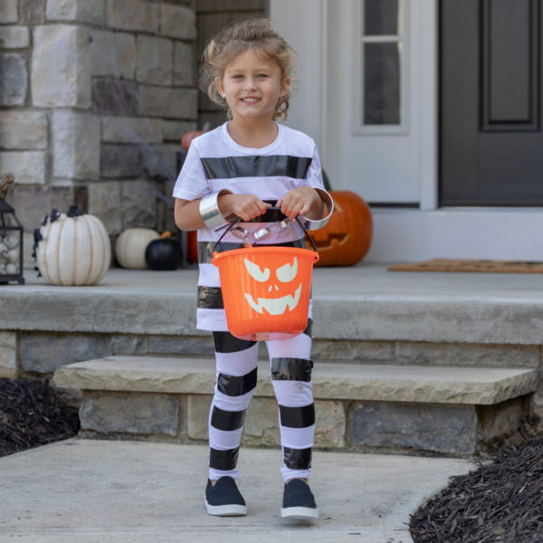 Girl wearing a completed Duck Tape® Prisoner Costume