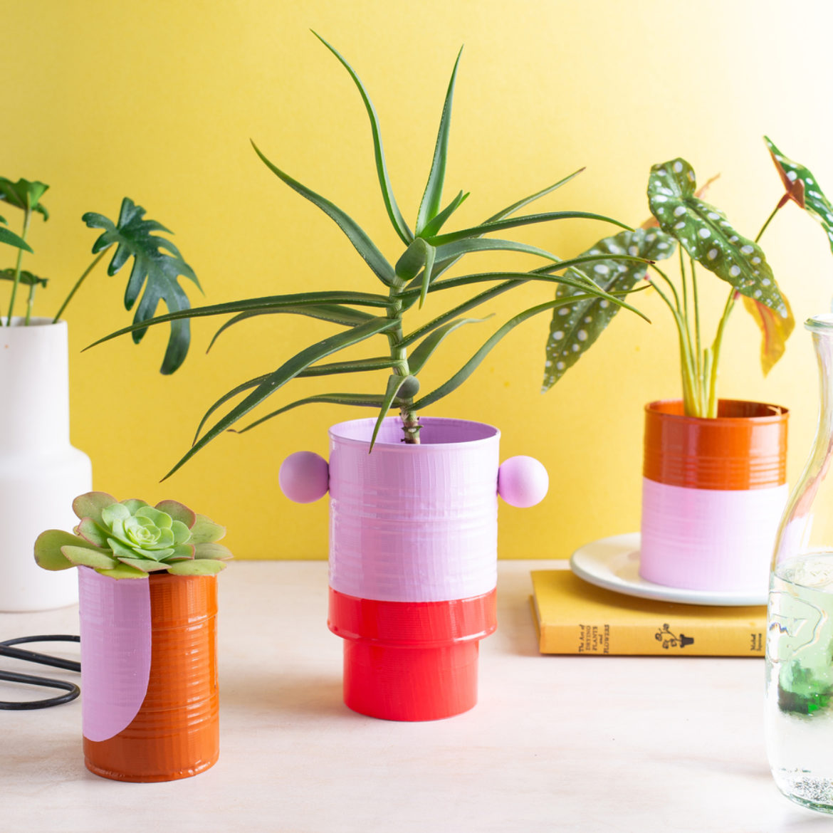 Finished Modern Geometric Mother’s Day Planter examples with plants inside