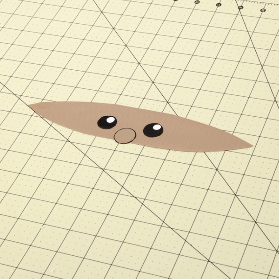 Santa's face assembled by placing the eyes and nose on the face piece